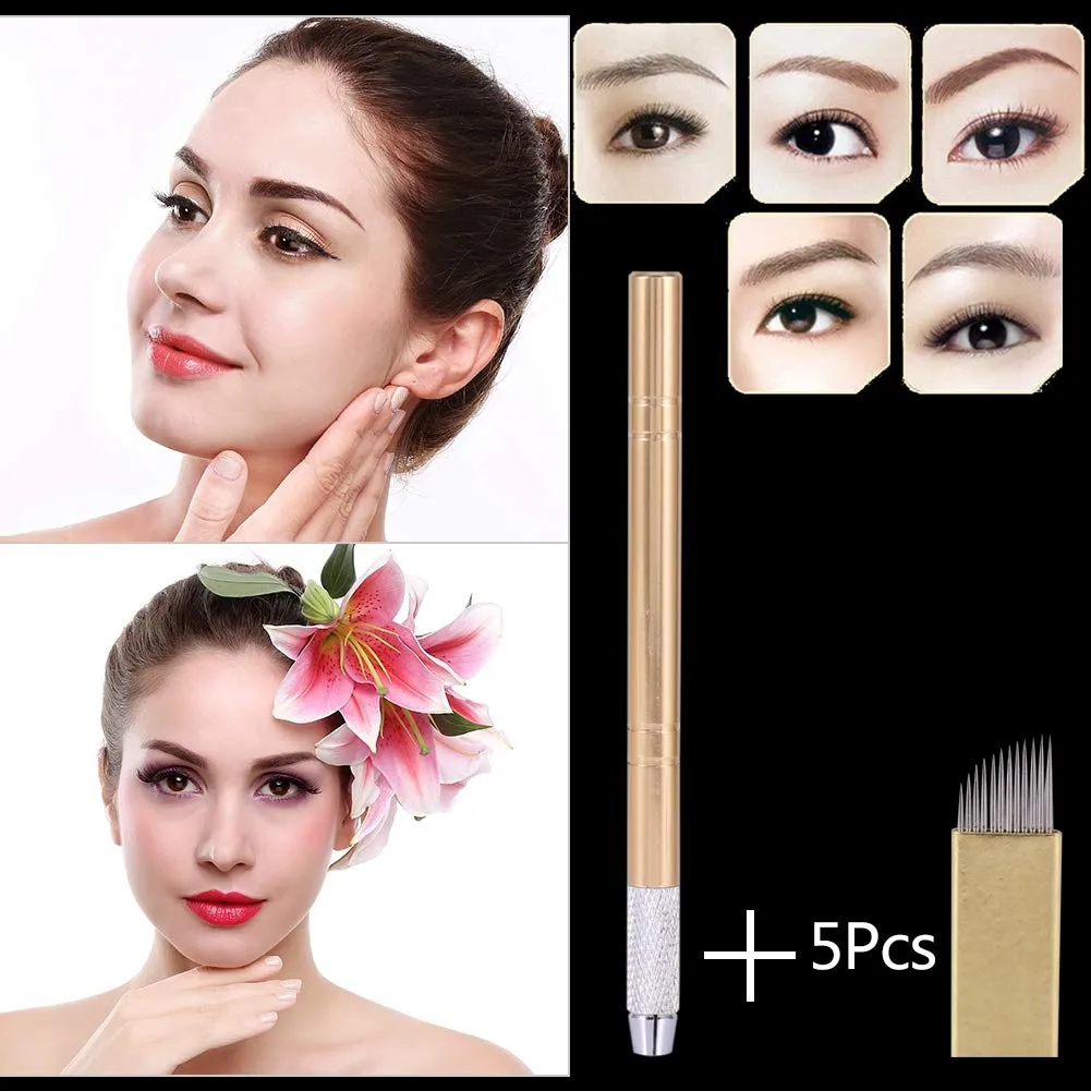 Uxsiya Microblading Pen manuell Augenbrauen mit 5 Klingen