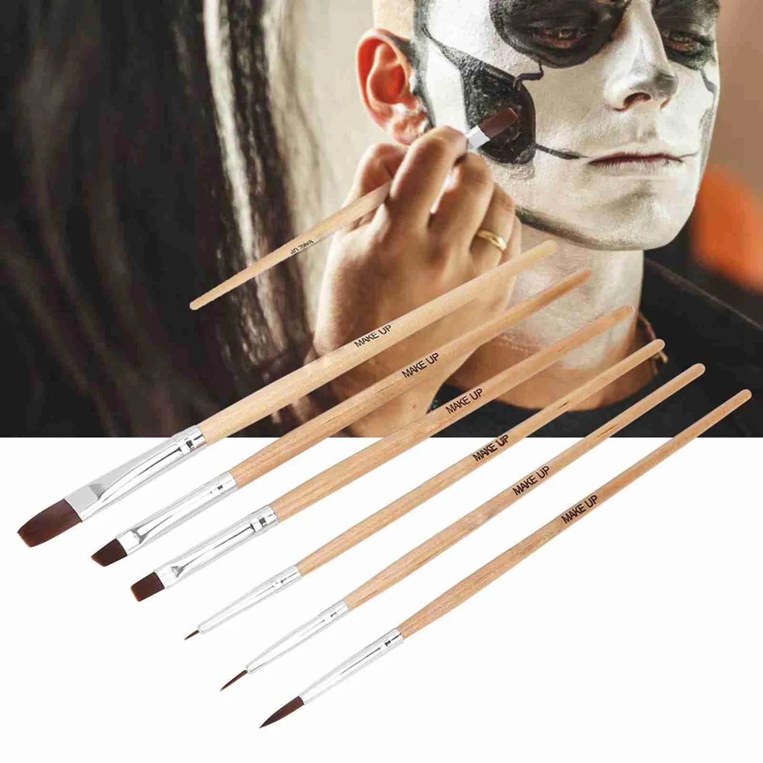 Uxsiya Face Body Paint Pinsel 6-teilig mit Holzgriff