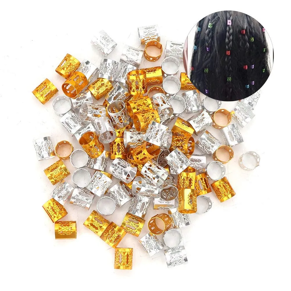 Uxsiya Dreadlock-Manschetten Ringe gold-silber 100 Stück
