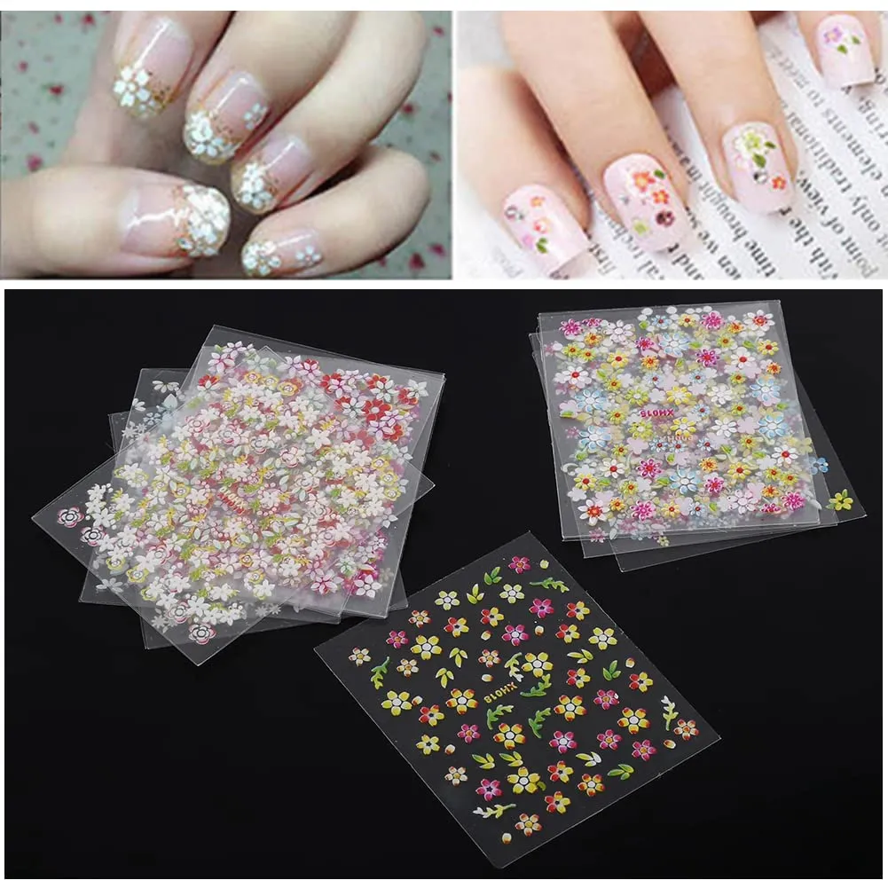 Uxsiya Nagelsticker 3D Blumen 50 Blatt mehrfarbig