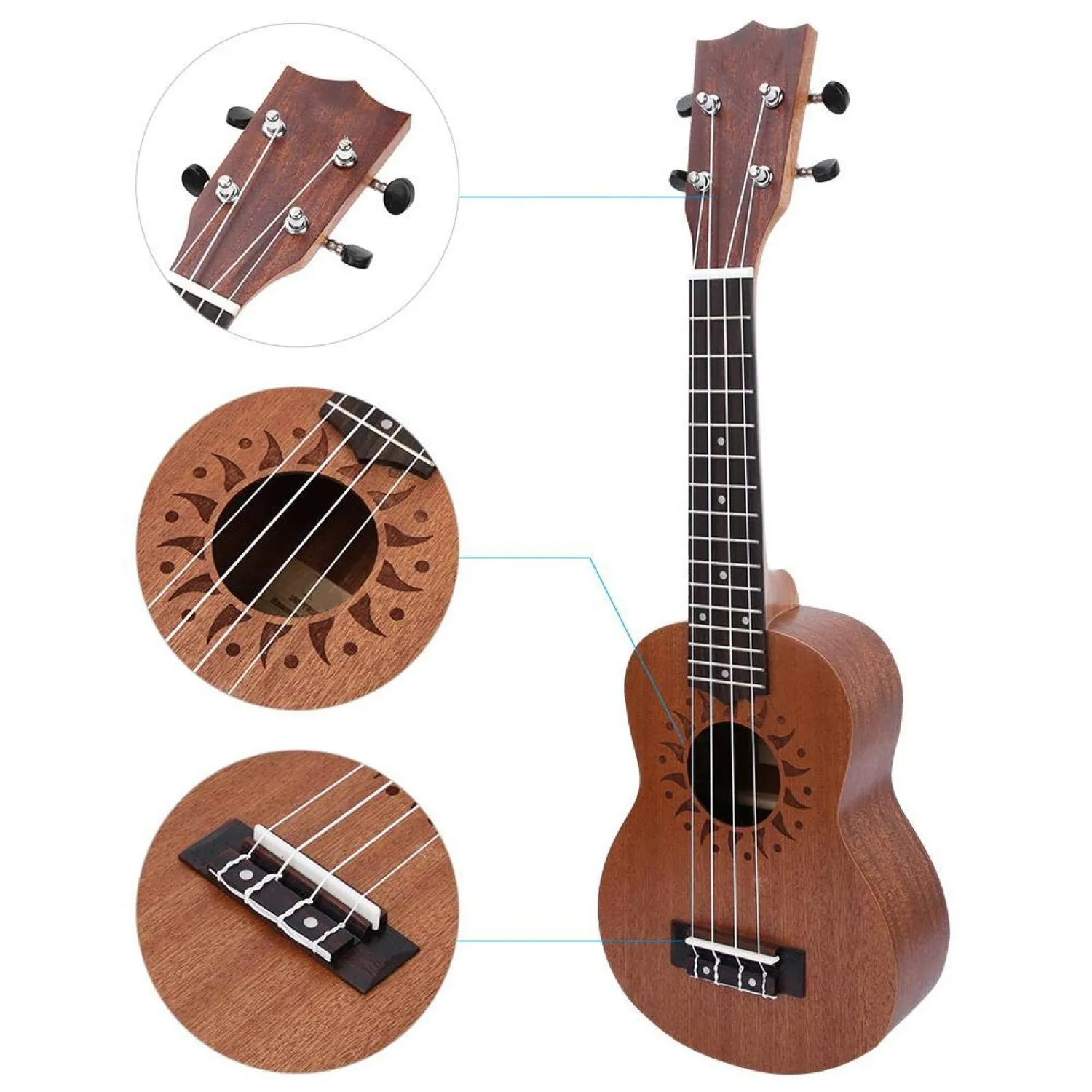Uxsiya Ukulele Konzert Starter Kit 4-saitig Sunflower Sapele