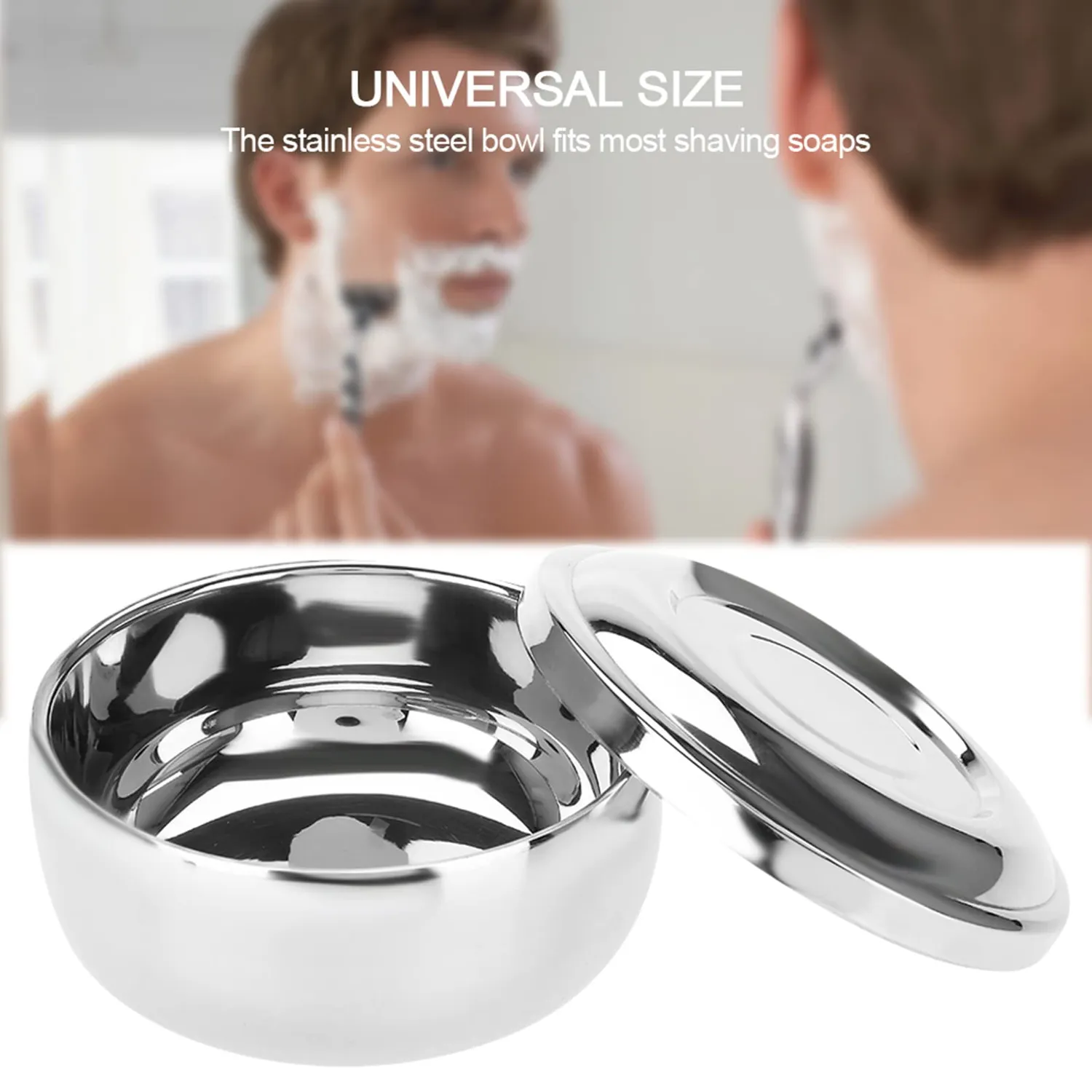 Uxsiya Rasierschale Edelstahl mit Spiegeldeckel