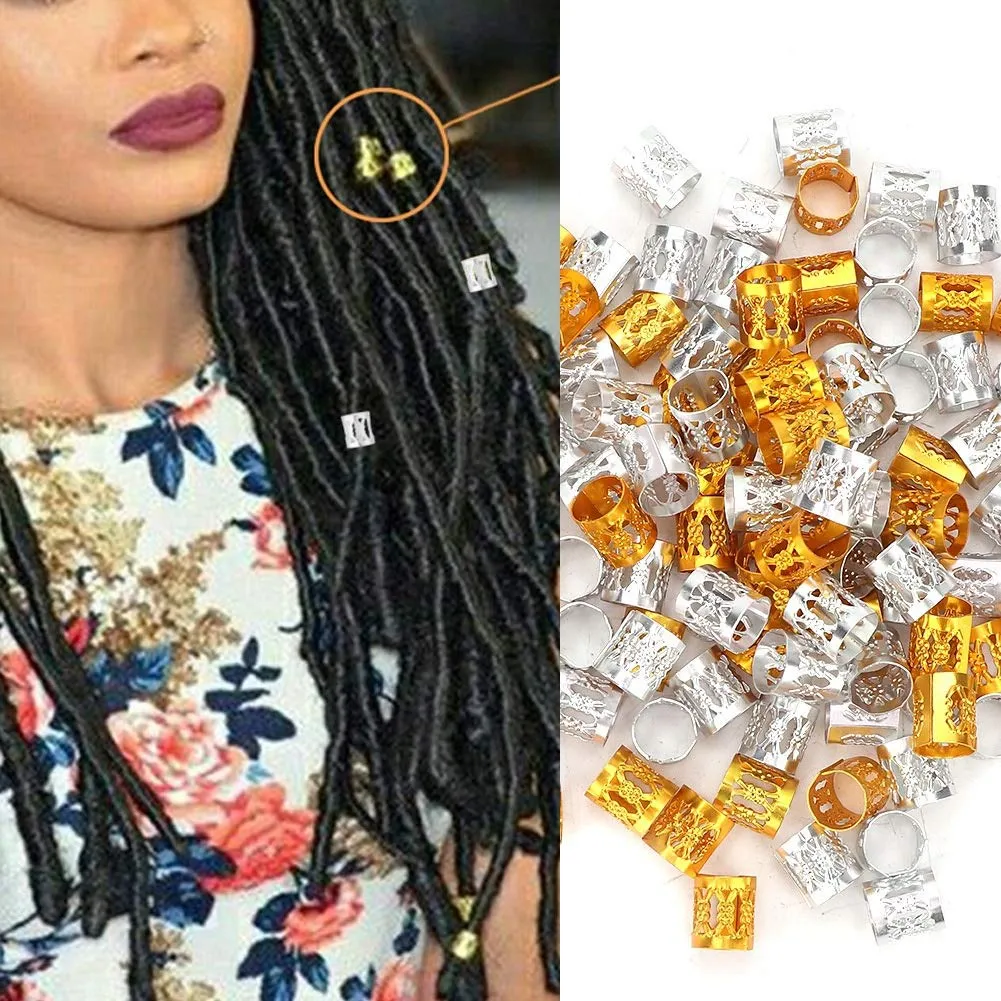 Uxsiya Dreadlock-Manschetten Ringe gold-silber 100 Stück