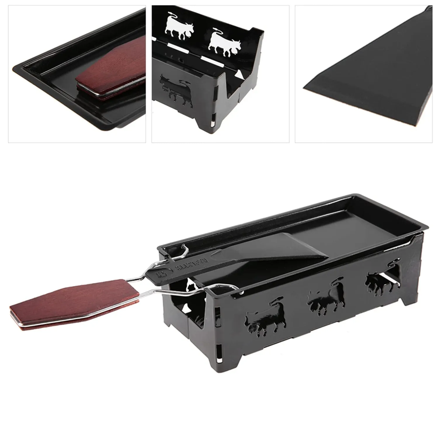 Uxsiya Mini-Raclette Backblech mit Kerze Antihaft Schwarzstahl