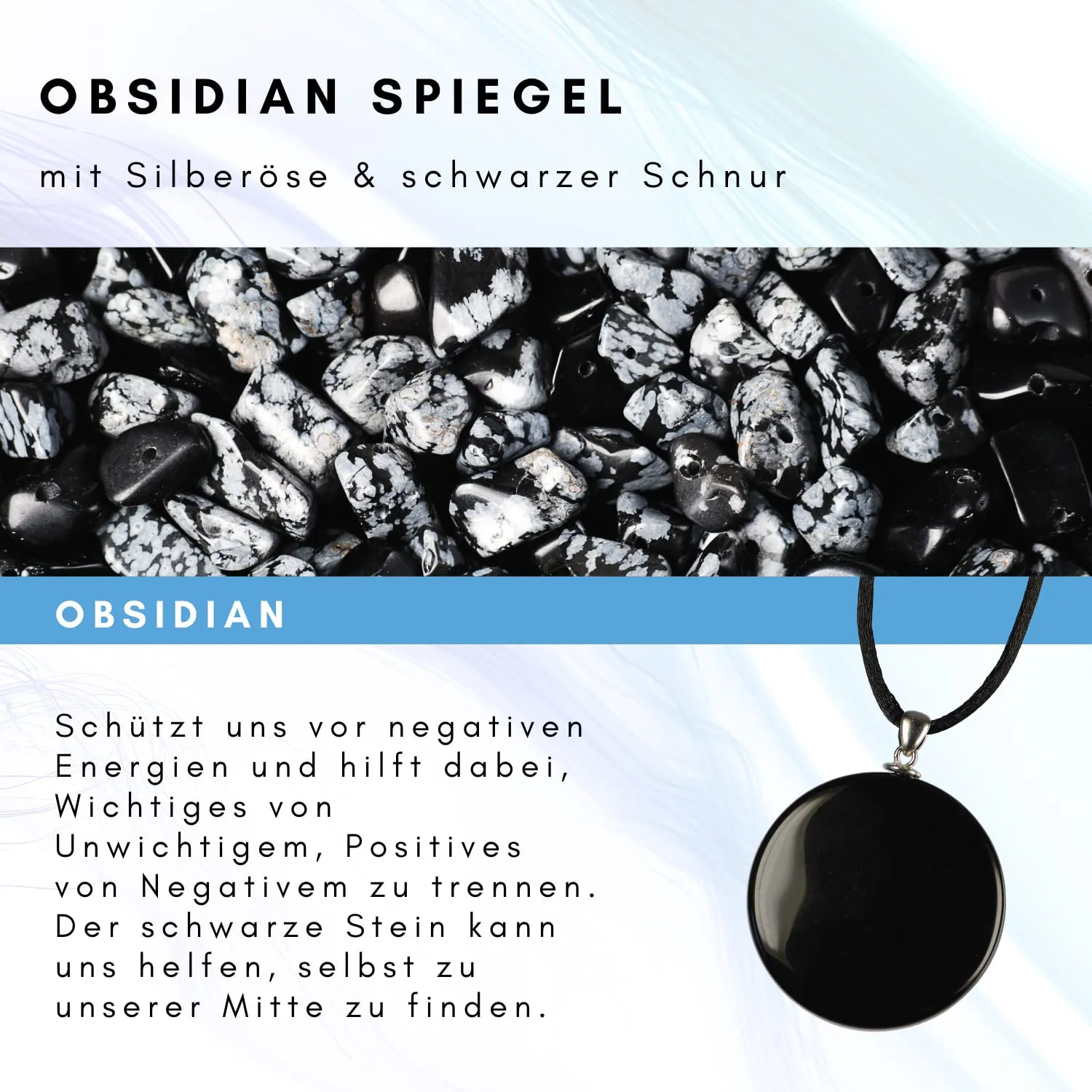 Lapis Vitalis Obsidian-Spiegel Anhänger 4 cm mit Schnur