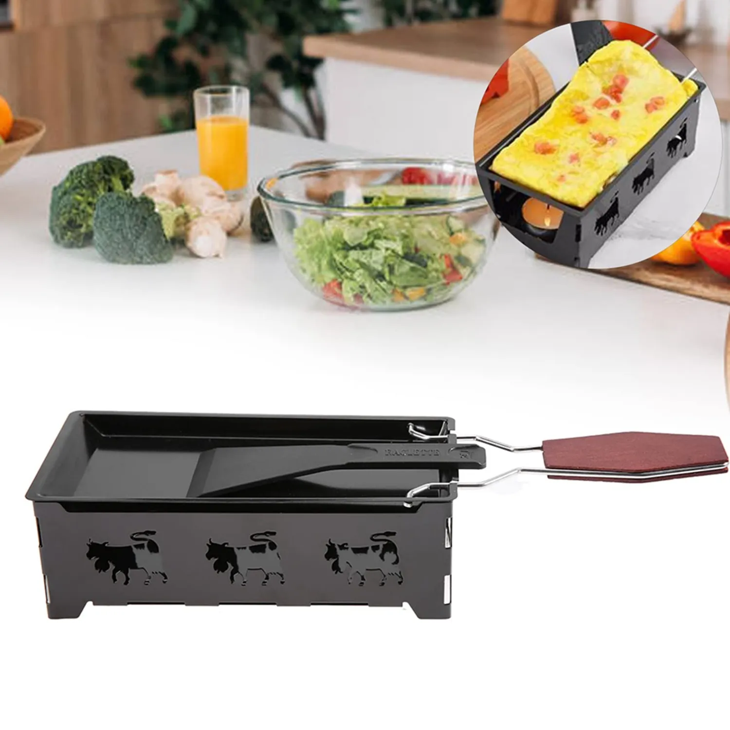 Uxsiya Mini-Raclette Backblech mit Kerze Antihaft Schwarzstahl