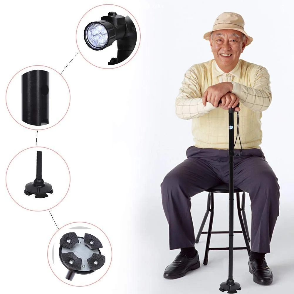 Uxsiya Gehstock klappbar höhenverstellbar schwarz ohne LED