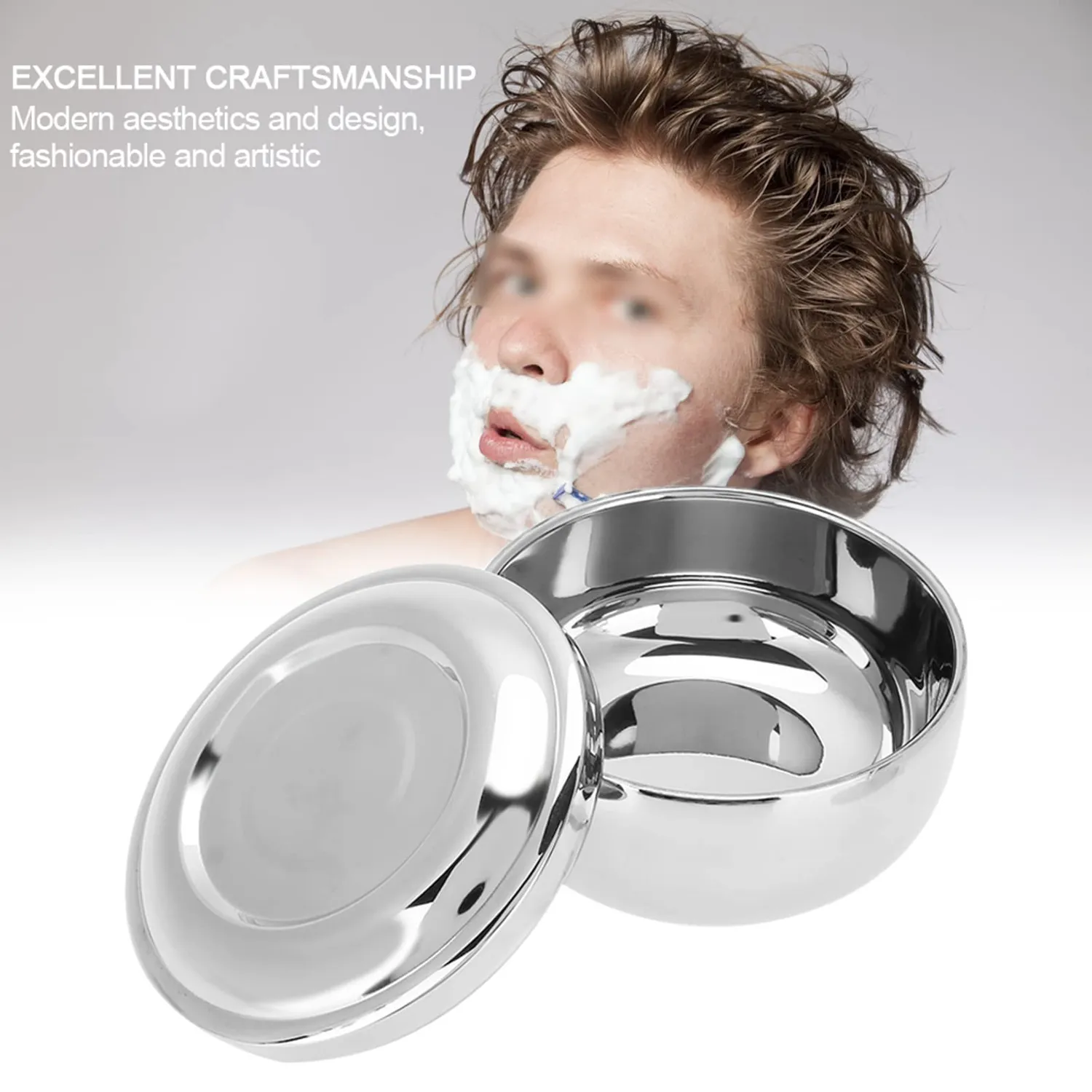 Uxsiya Rasierschale Edelstahl mit Spiegeldeckel
